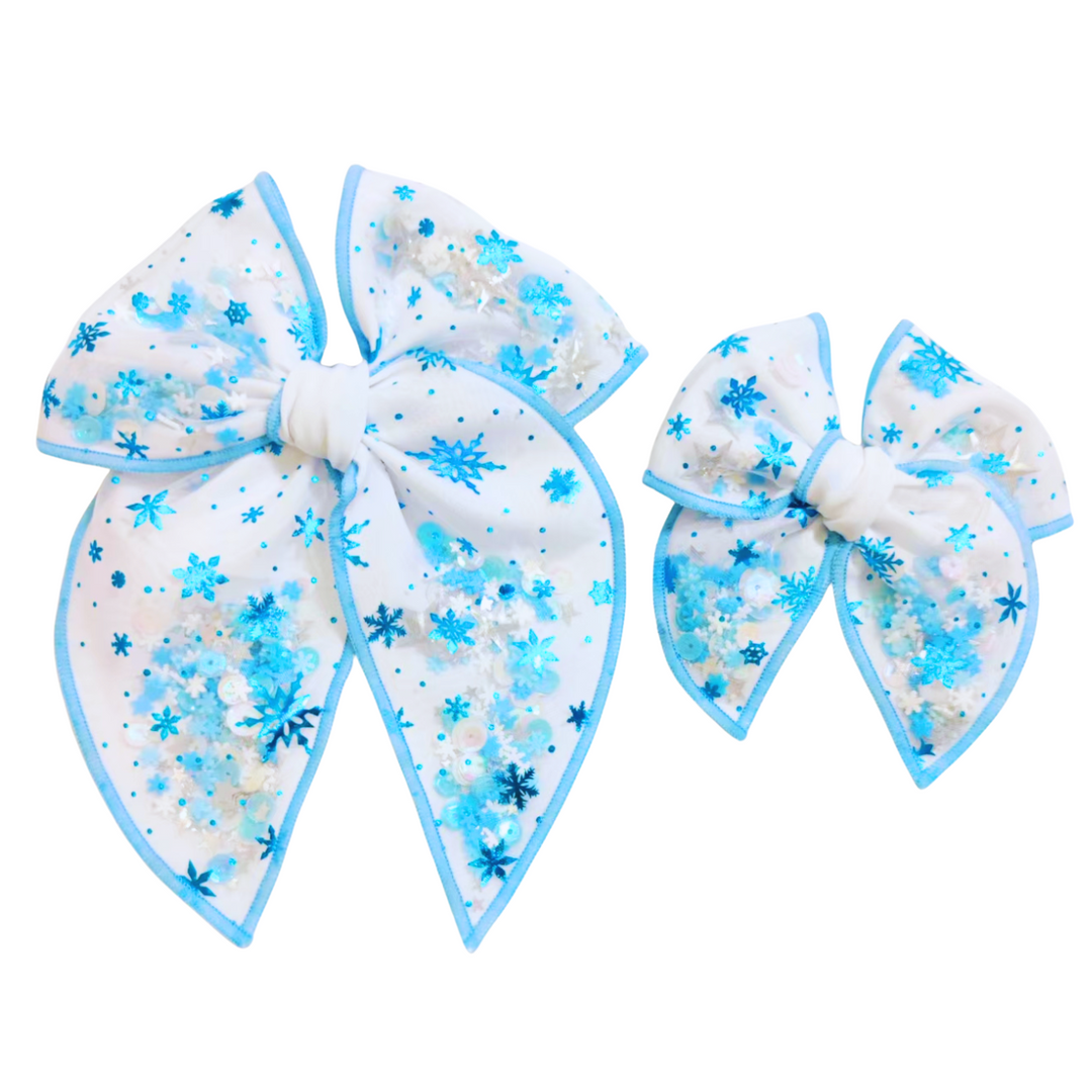 Blue Let it Snow Sailor Shaker Hair Bow w/Clip