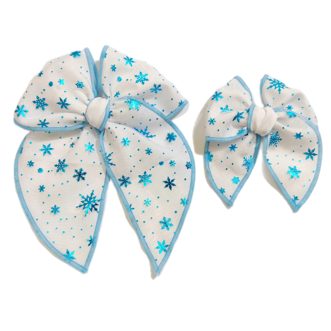 Blue Snowflake TULLE Hair Bow w/ Clip