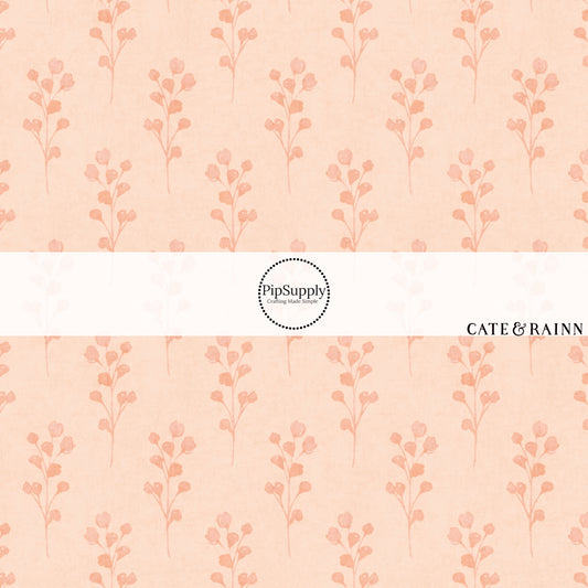 These flower pattern themed fabric by the yard features pink sprigs on light pink. This fun floral fabric can be used for all your sewing and crafting needs!