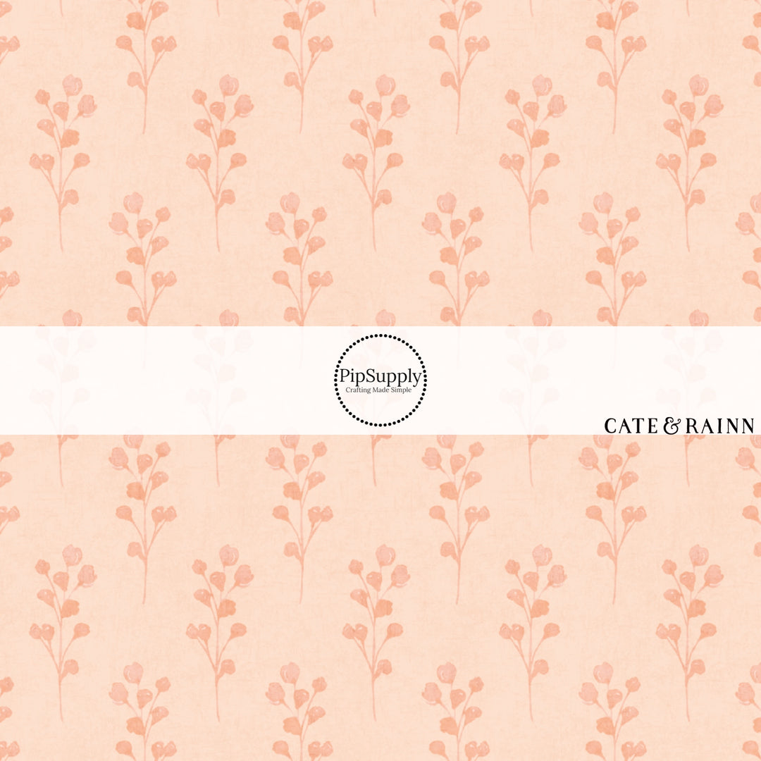 These flower pattern themed fabric by the yard features pink sprigs on light pink. This fun floral fabric can be used for all your sewing and crafting needs!