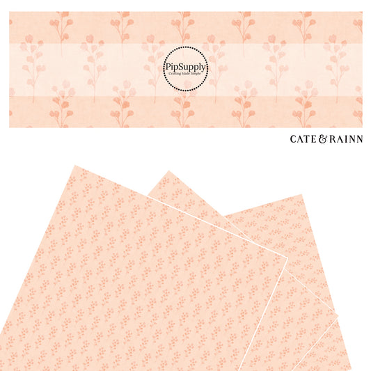 These flower pattern themed faux leather sheets contain the following design elements: pink sprigs on light pink. Our CPSIA compliant faux leather sheets or rolls can be used for all types of crafting projects.