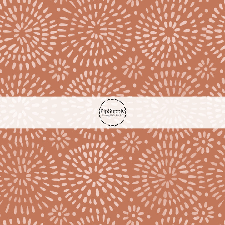 Tan Bohemian Dotted Circles on Copper Fabric by the Yard.