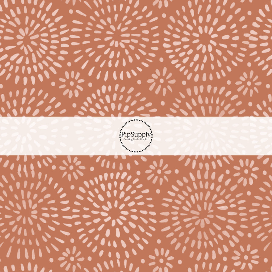 Tan Bohemian Dotted Circles on Copper Fabric by the Yard.