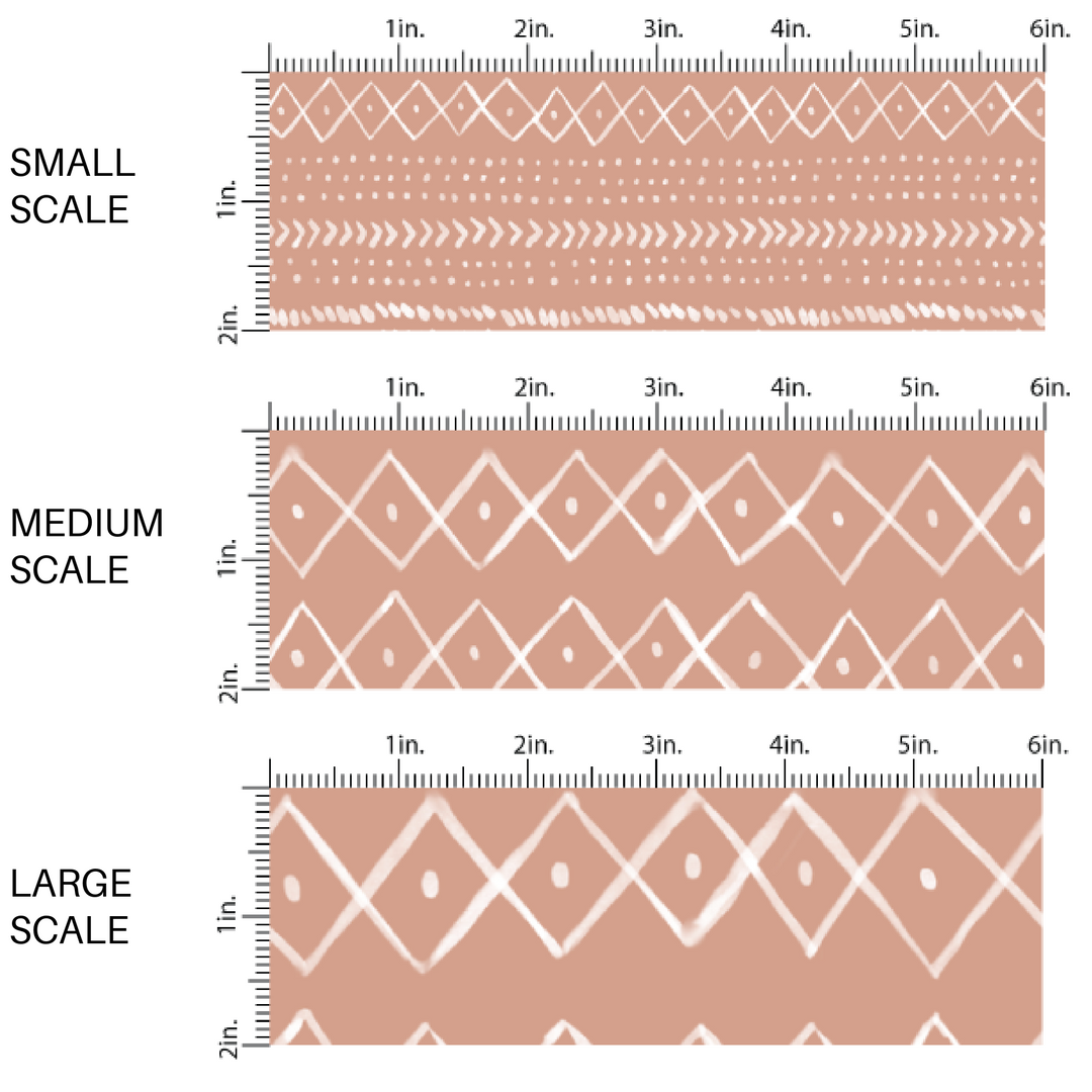 White Bohemian Designs on Brown Fabric by the Yard scaled m=image guide.