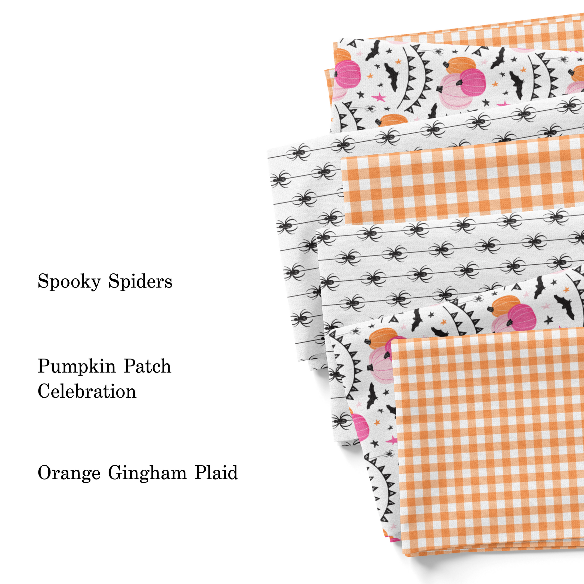 Pattern Graphics 2023 Halloween collection fabric swatches - Spooky Spiders.