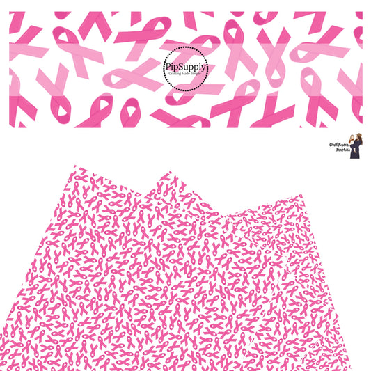 These Breast Cancer Awareness faux leather sheets contain the following design elements: breast cancer ribbons in dark pink on white. Our CPSIA compliant faux leather sheets or rolls can be used for all types of crafting projects.