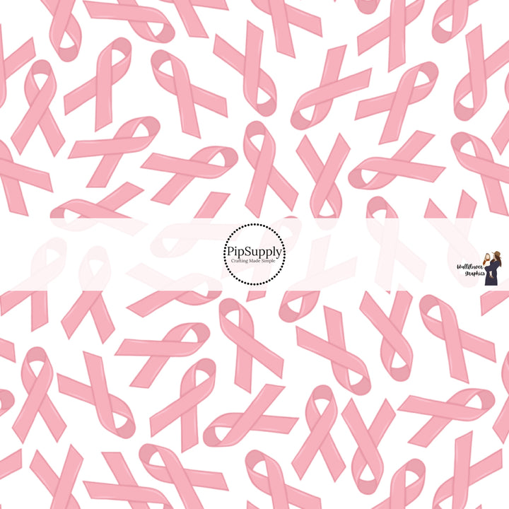 These Breast Cancer Awareness fabric by the yard features breast cancer ribbons in light pink on white. This pattern fabric can be used for all your sewing and crafting needs!