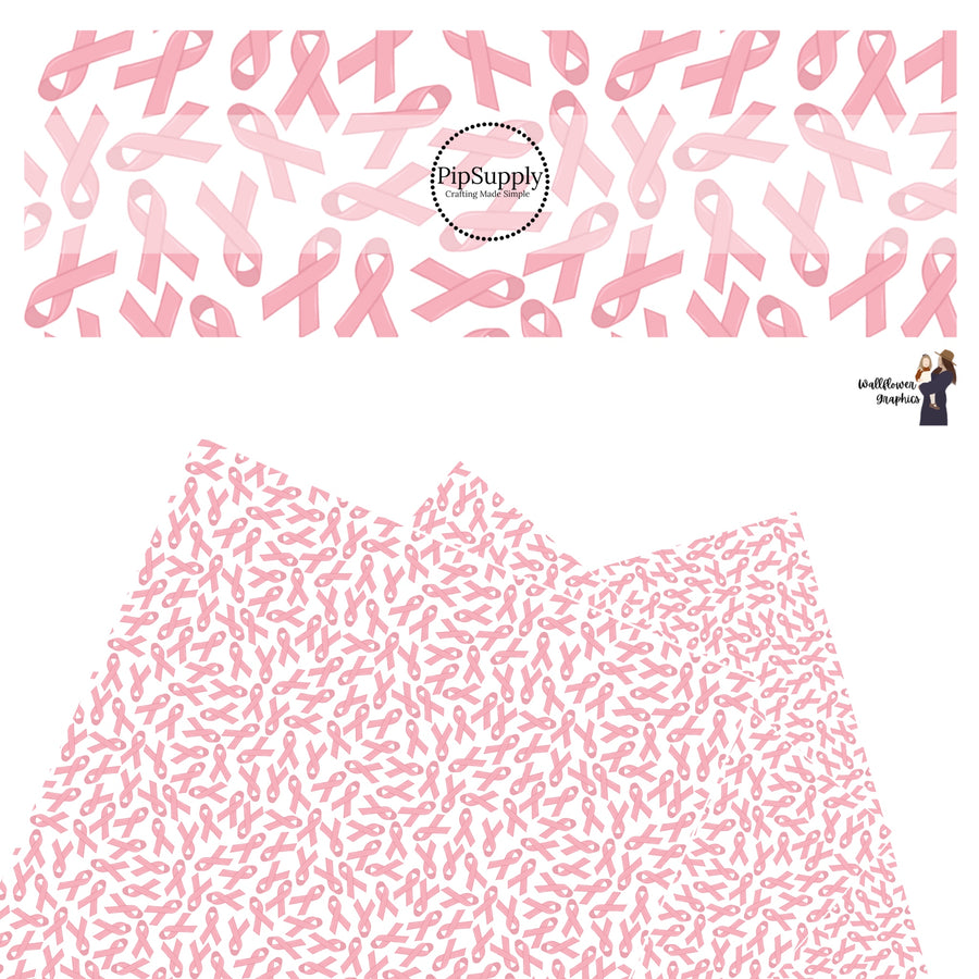 These Breast Cancer Awareness faux leather sheets contain the following design elements: breast cancer ribbons in light pink on white. Our CPSIA compliant faux leather sheets or rolls can be used for all types of crafting projects.