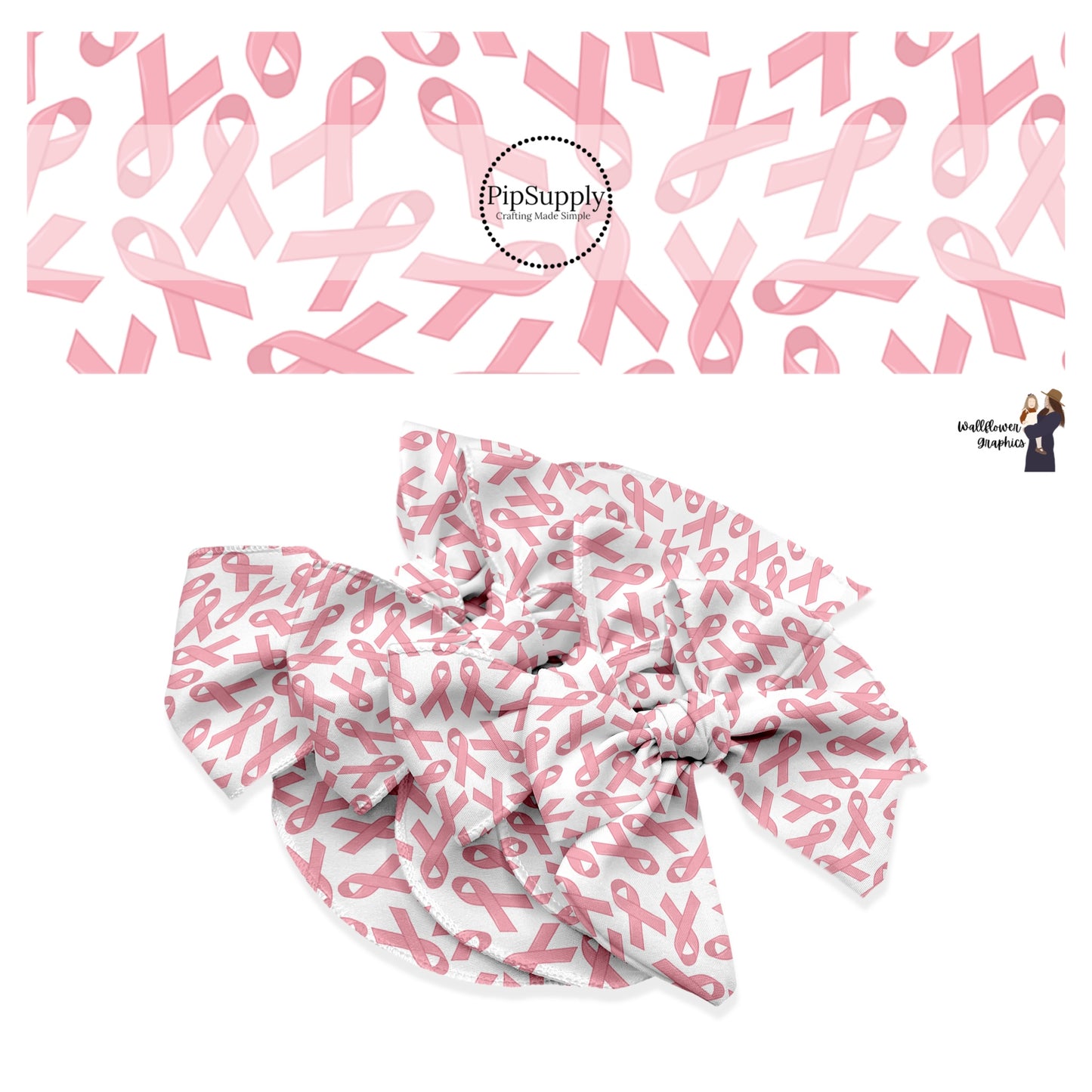 These Breast Cancer Awareness themed no sew bow strips can be easily tied and attached to a clip for a finished hair bow. These pattern bow strips are great for personal use or to sell. The bow strips features breast cancer ribbons in light pink on white. 