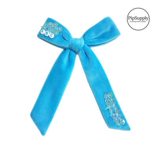 Theses colorful velvet multi sequin long tail hair bows are ready to package and resell to your customers no sewing or measuring necessary! These come pre-tied with an attached alligator clip. The delicate bow is perfect for all hair styles for kids and adults.