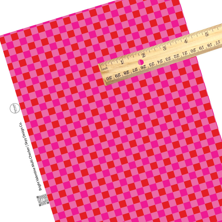 These Valentine's checker pattern themed faux leather sheets contain the following design elements: red and pink checker pattern. Our CPSIA compliant faux leather sheets or rolls can be used for all types of crafting projects.