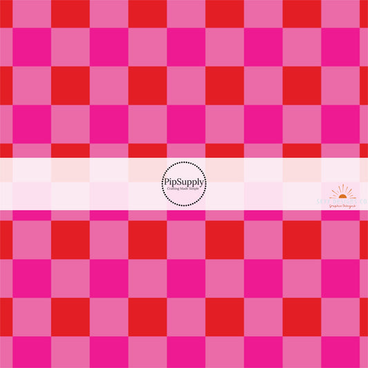 Red and Hot Pink Checkered Fabric by the Yard.