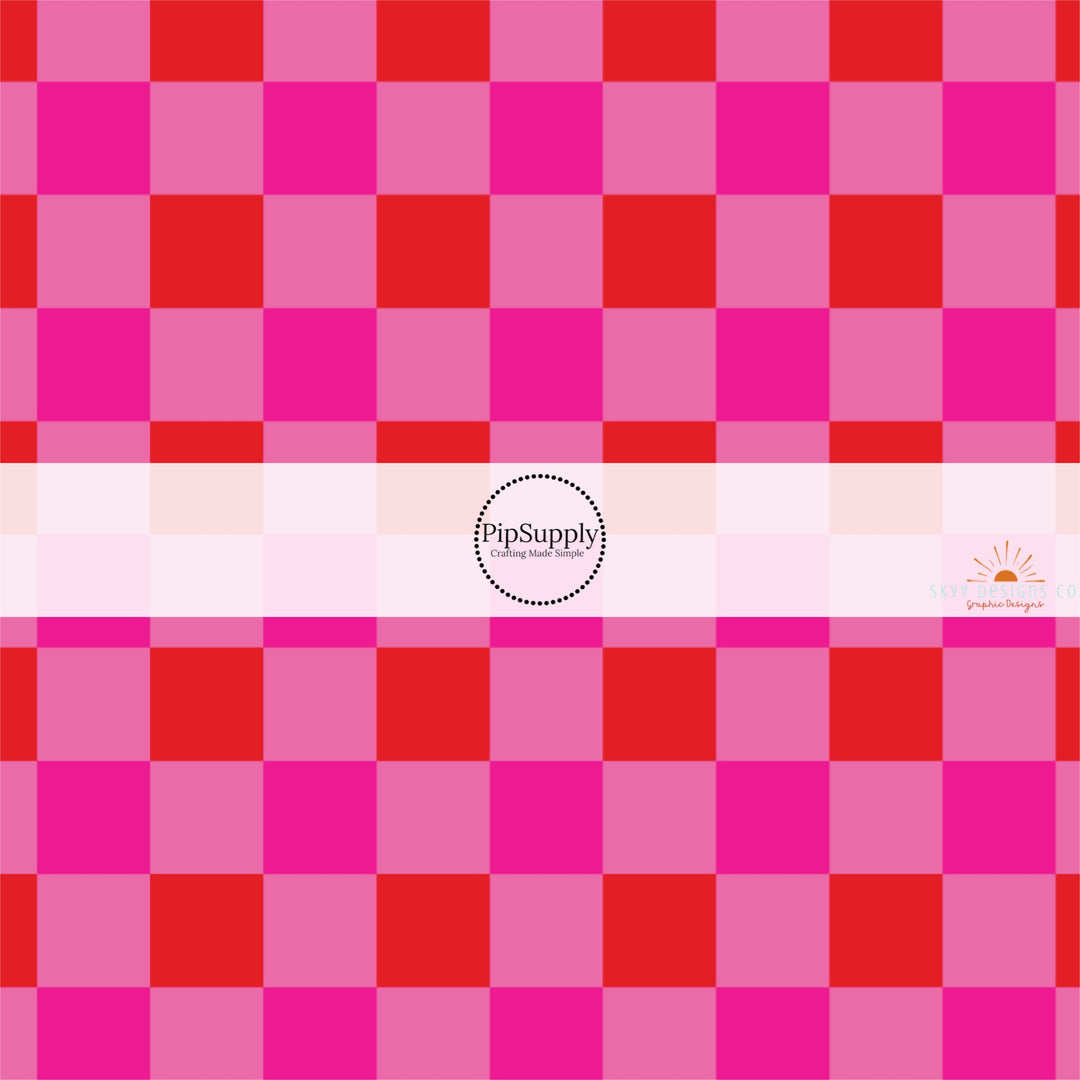 Red and Hot Pink Checkered Fabric by the Yard.