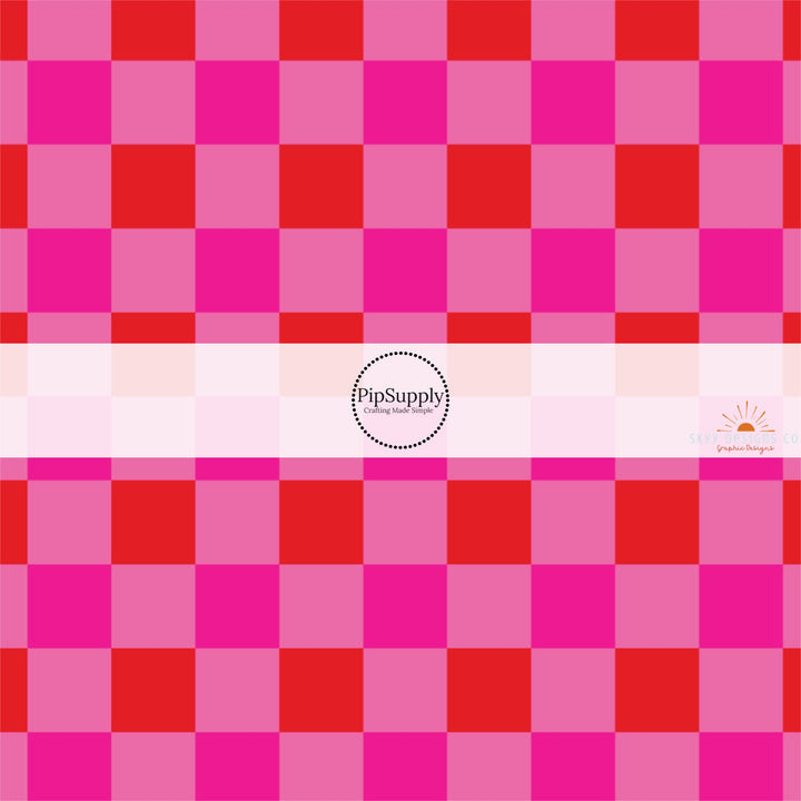 Red and Hot Pink Checkered Fabric by the Yard.