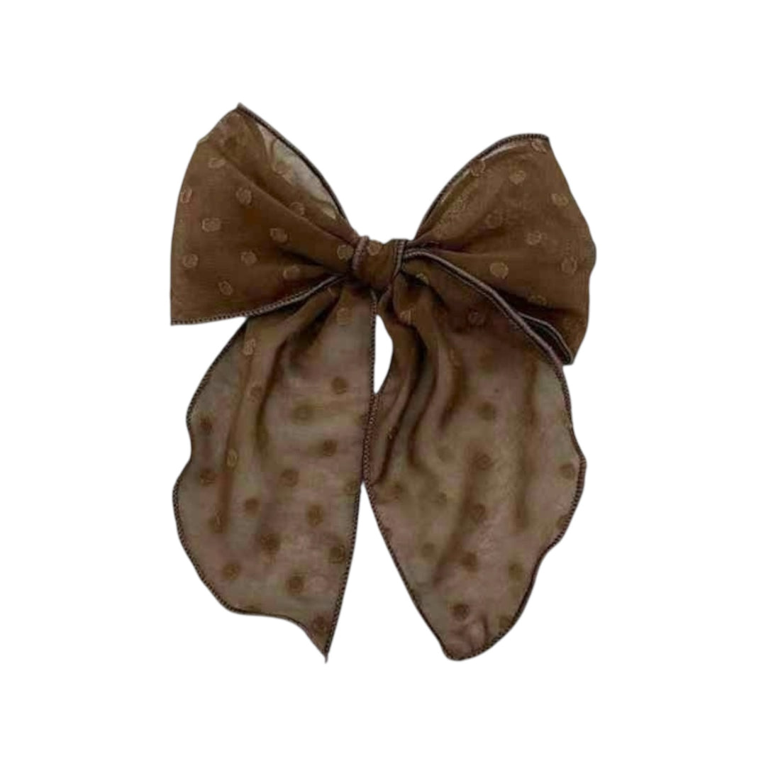 Brown Dotted Sheer Hair Tied Bow w/ Clip