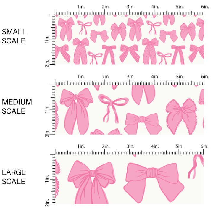 Bubble Pink Ribbons and Bows on White Fabric by the Yard scaled image guide.