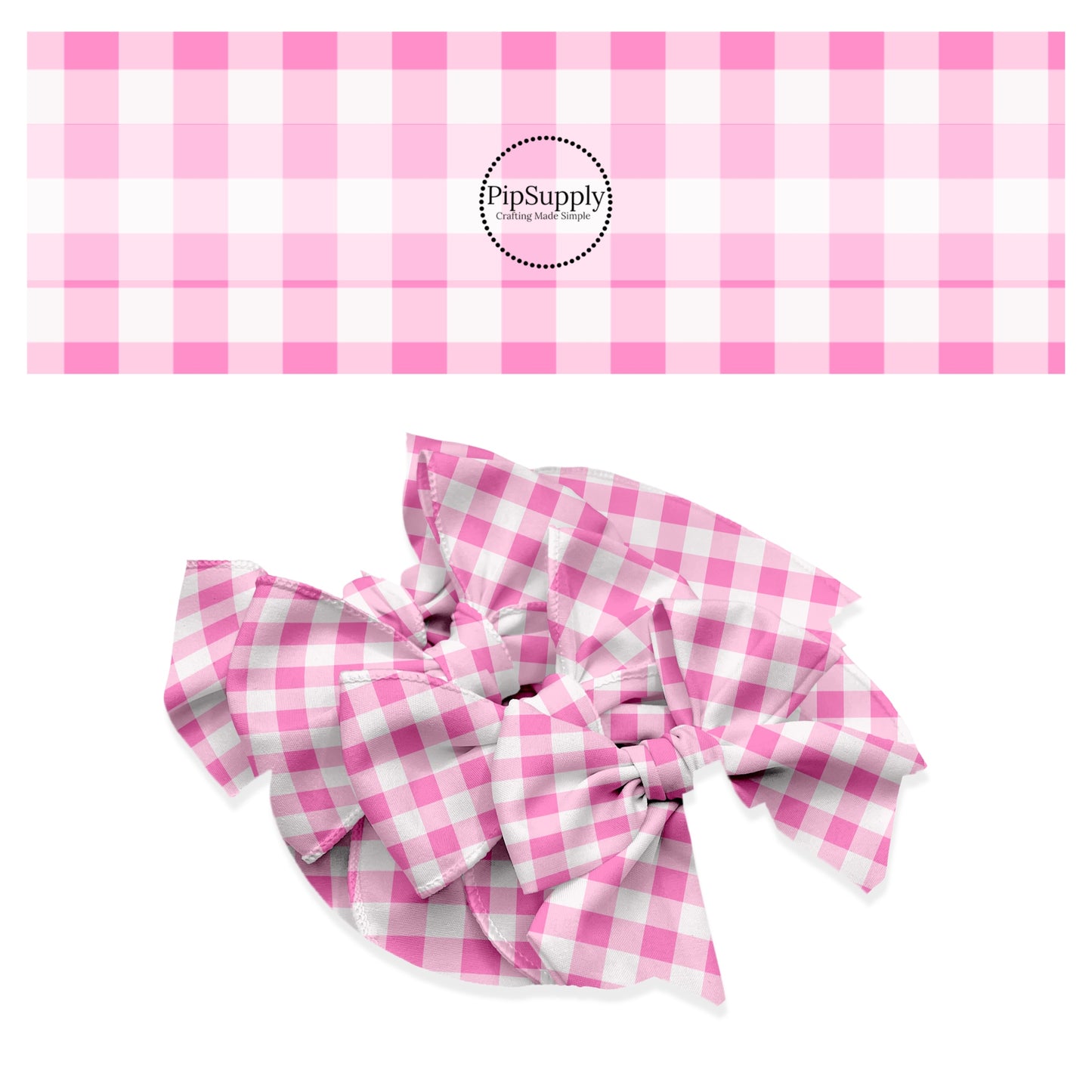 These holiday pattern themed no sew bow strips can be easily tied and attached to a clip for a finished hair bow. These Christmas bow strips are great for personal use or to sell. The bow strips features light pink and white plaid pattern. 