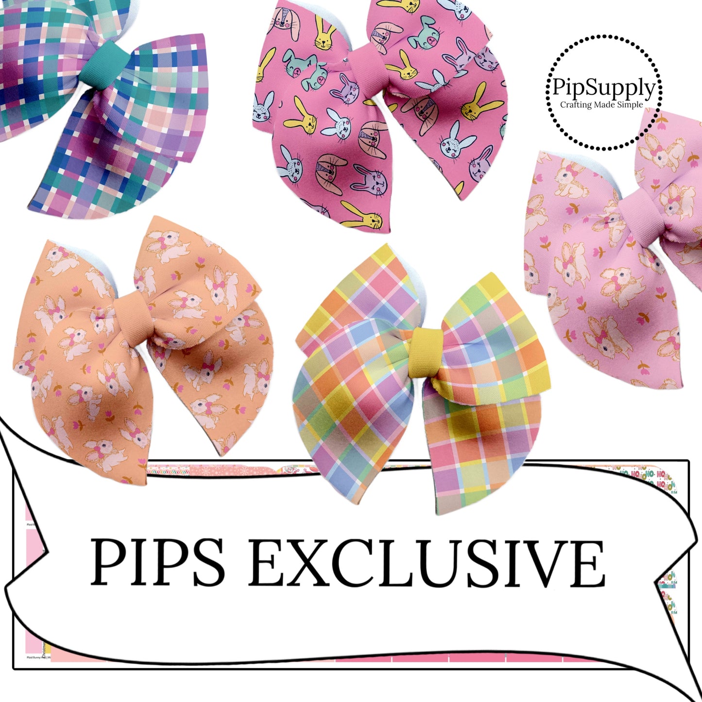 pink blue and purple bunny and plaid designs on neoprene diy sailior bows