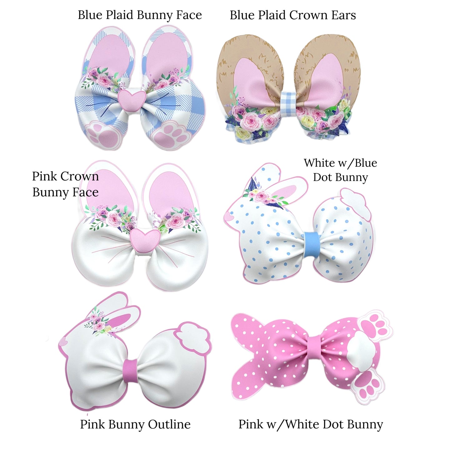 Pink and Blue Bunnies and Ears Hair Bows - Bunny Hop Faux Leather Hair ...