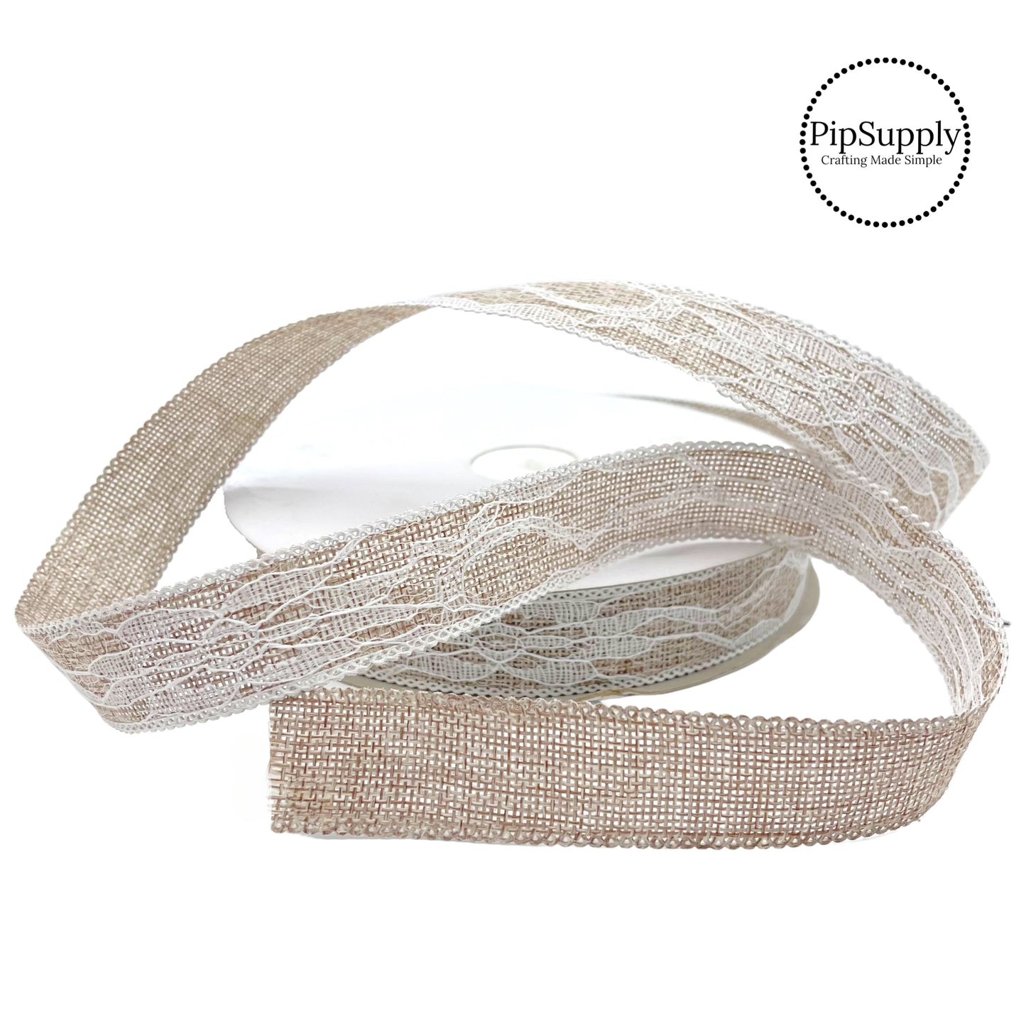 3/4" Burlap White Laced Ribbon By The Yard