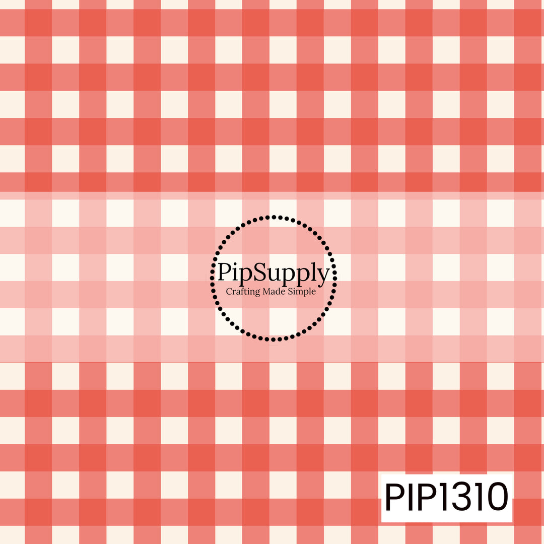 A classic gingham check featuring warm coral and soft cream tones. The simple oversized plaid has a sweet, timeless look with a cozy vintage-inspired feel.
