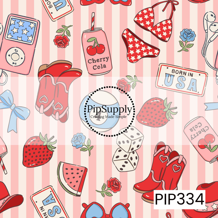 Pattern Pip334 western themed with fruit, dice and soda