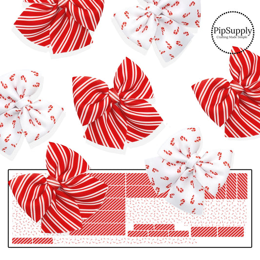 Red and white candy cane and stripes Christmas neoprene bow strips.