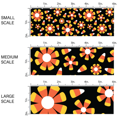 Candy corn florals on black fabric by the yard scaled image guide.