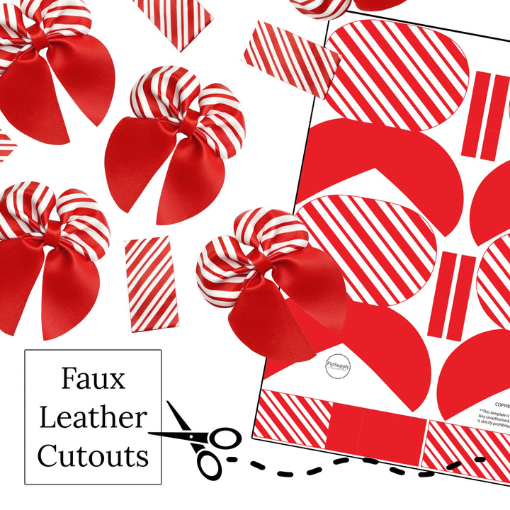 Candy Cane Stripes Bubble Sailor Faux Leather DIY Hair Bows