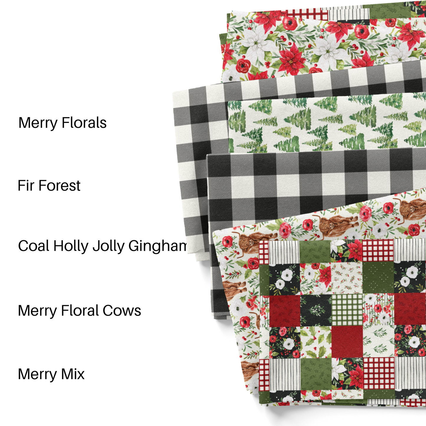 Cate and Rainn 2023 Christmas collection fabric swatches.