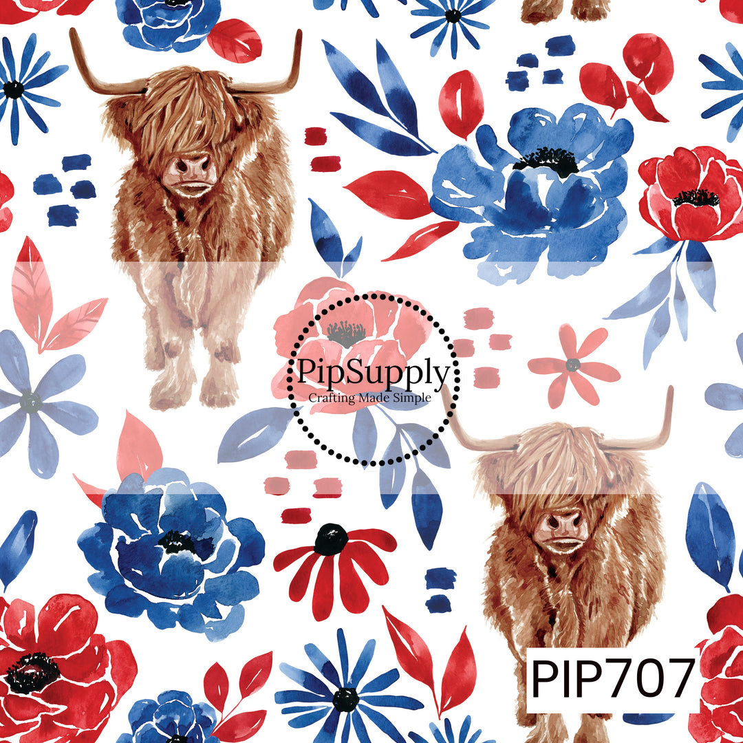 PIP707 - Patriotic Floral Highland Cow