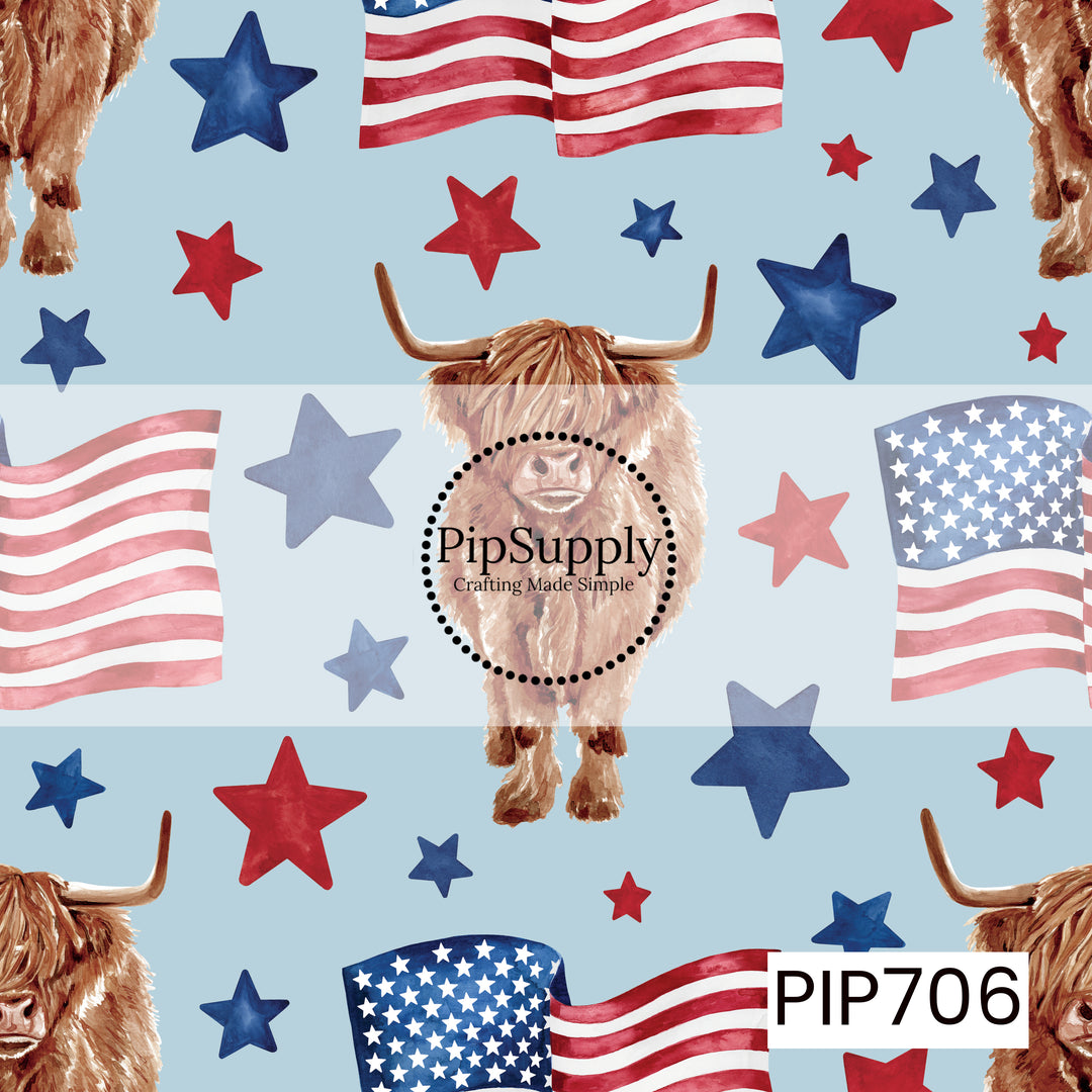 PIP706 - Patriotic USA Highland Cow Blue