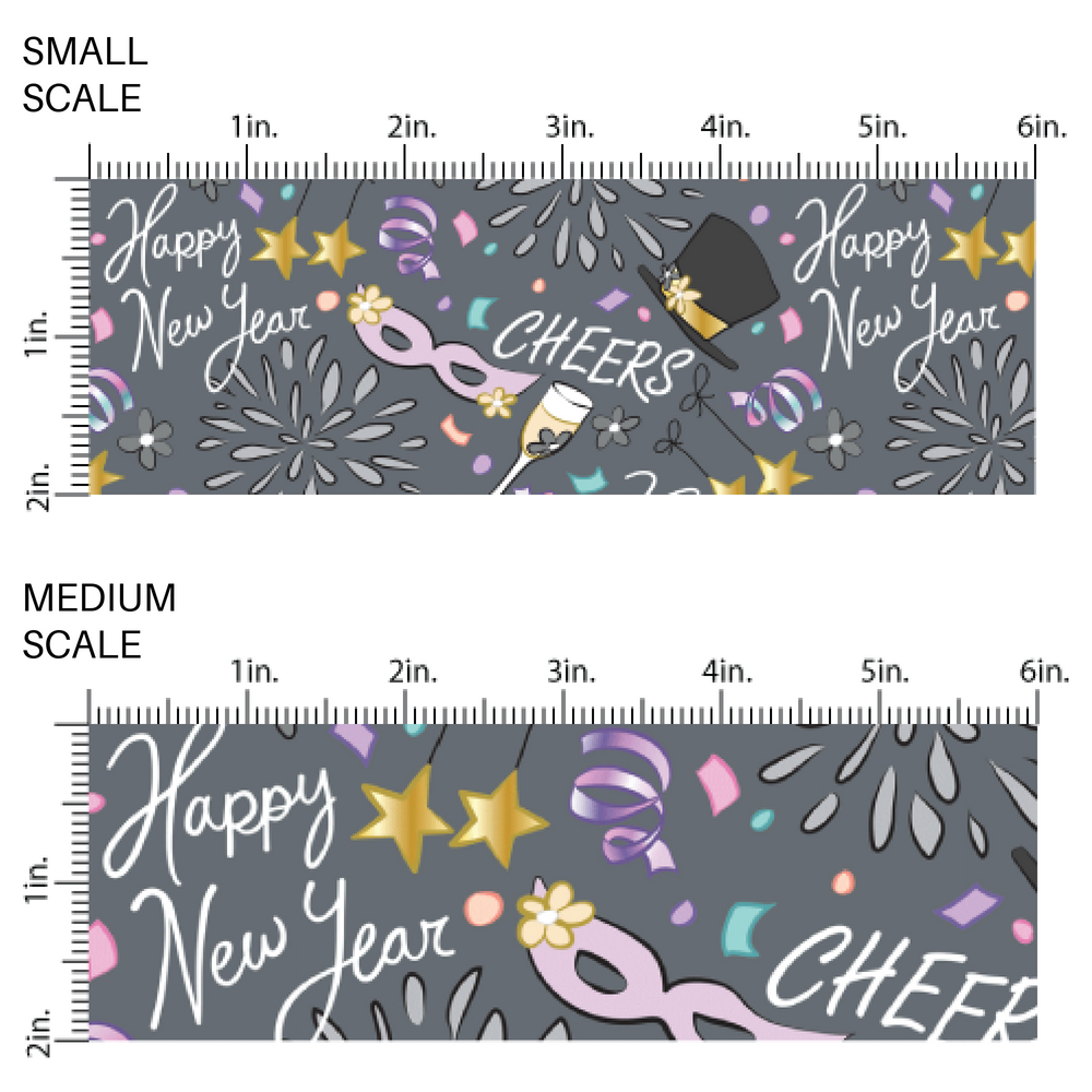 These celebration fabric by the yard features 2025 Happy New Year pattern. This fun New Years fabric can be used for all your sewing and crafting needs!