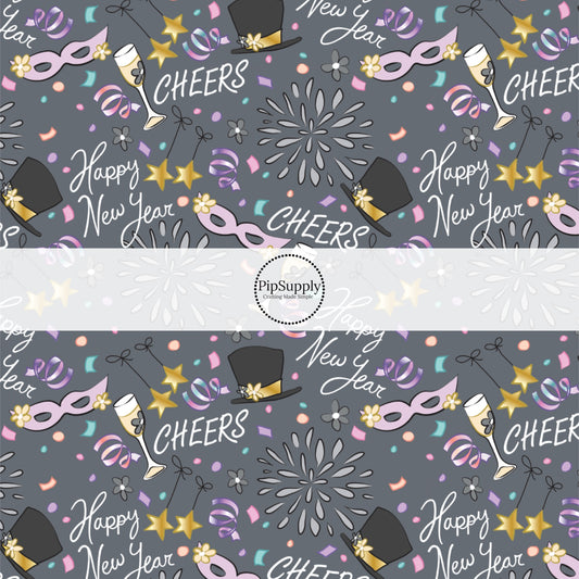 These celebration fabric by the yard features 2025 Happy New Year pattern. This fun New Years fabric can be used for all your sewing and crafting needs!