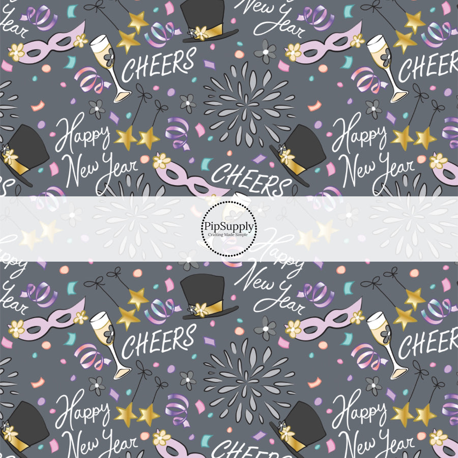 These celebration fabric by the yard features 2025 Happy New Year pattern. This fun New Years fabric can be used for all your sewing and crafting needs!