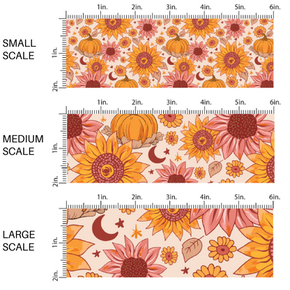 Cream fabric by the yard scaled image guide with sunflowers, moons, and stars.