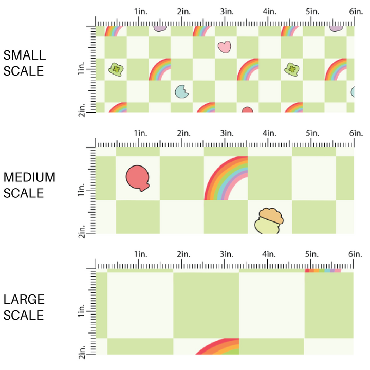 St. Patrick's Day Marshmallow Charms on Green and White Fabric by the Yard scaled image guide.