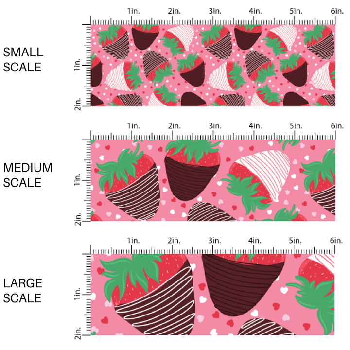 Chocolate Covered Strawberries and Scattered Hearts Pink Valentine's Day Fabric by the Yard scaled image guide.