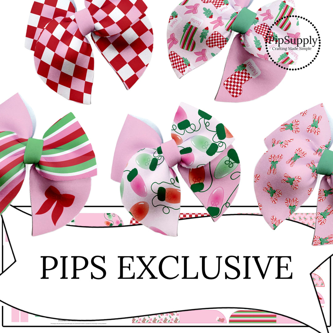 pink an dred candy canes and lights neoprene diy sailor bows