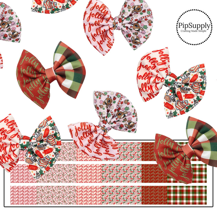 Christmas plaid, reindeer, and holiday treats neoprene pinch bows.