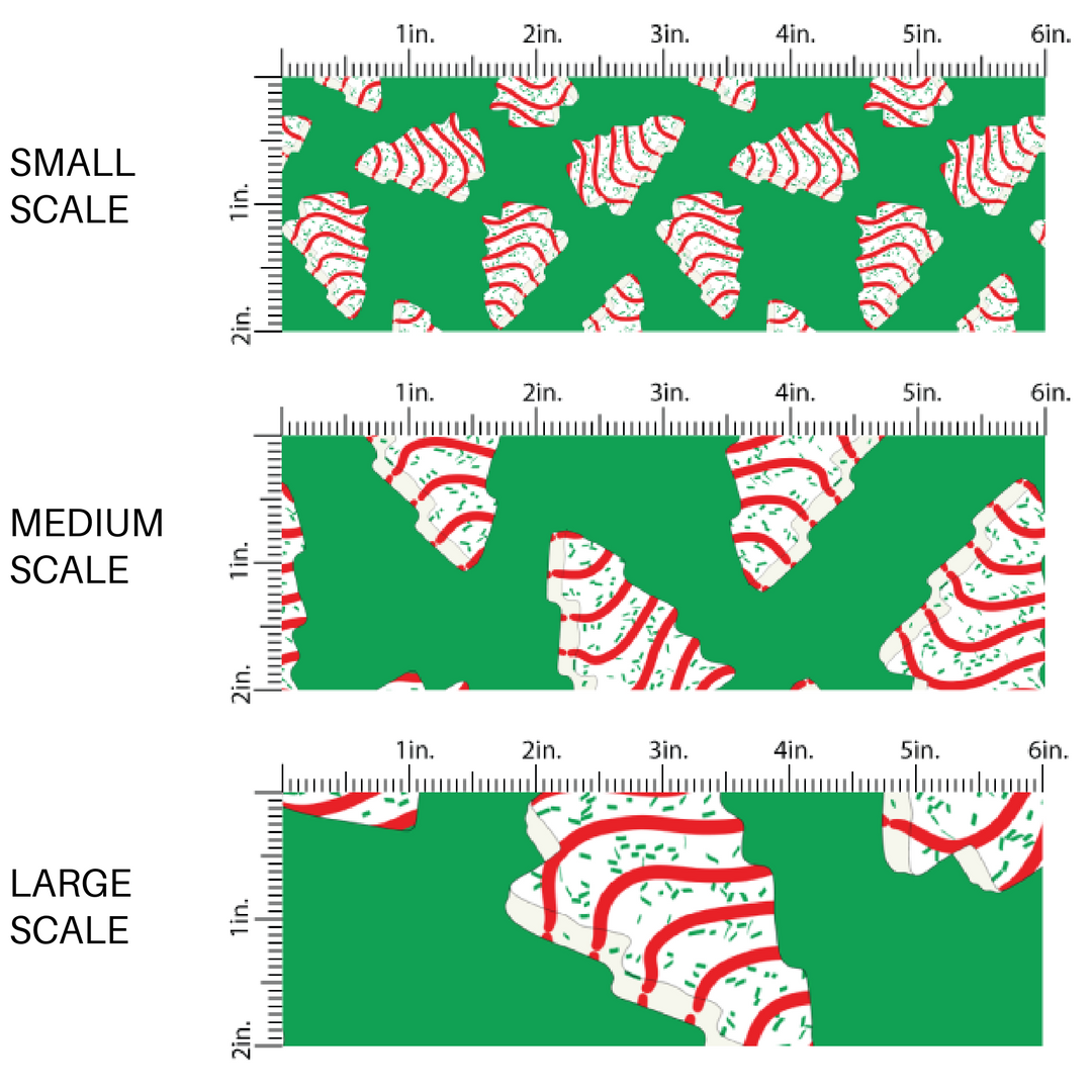 Green fabric by the yard scaled image guide with white Christmas Tree Cakes.