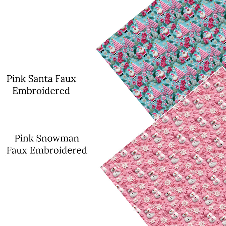 Pink Santa Faux Embroidered Faux Leather Sheets