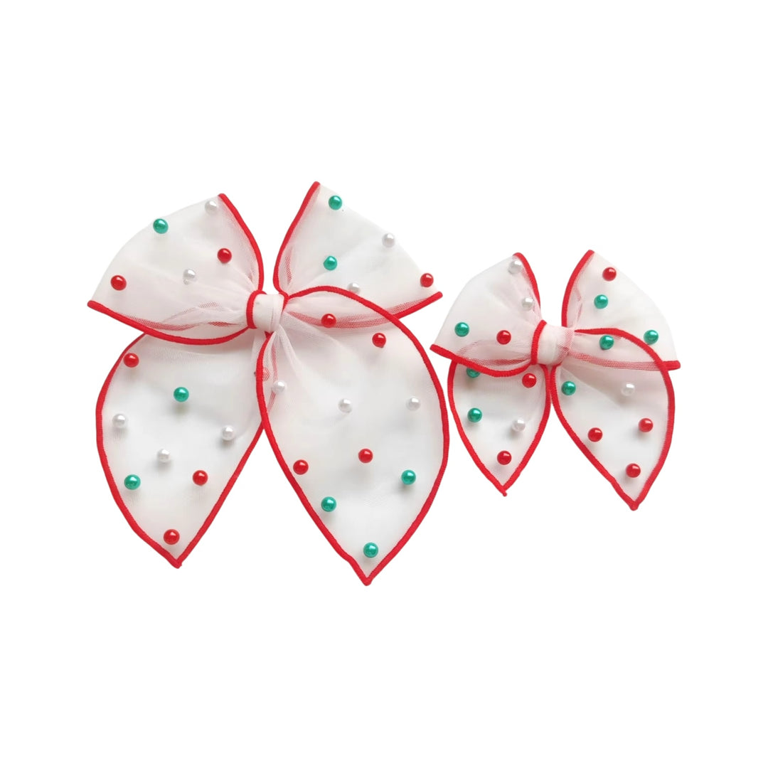 Christmas Pearl SAILOR Shaker Hair Bow w/ Clip