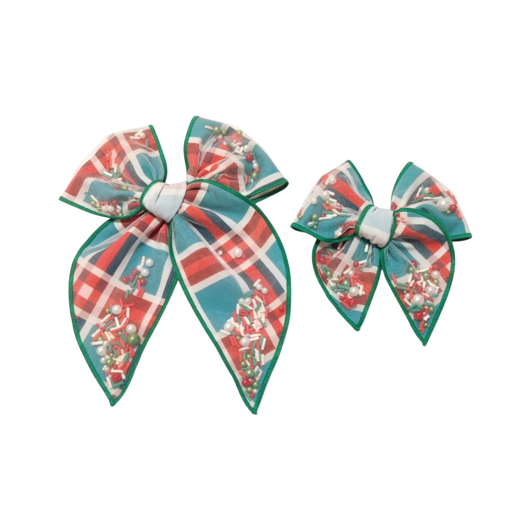 Christmas Plaid SAILOR Shaker Hair Bow w/ Clip