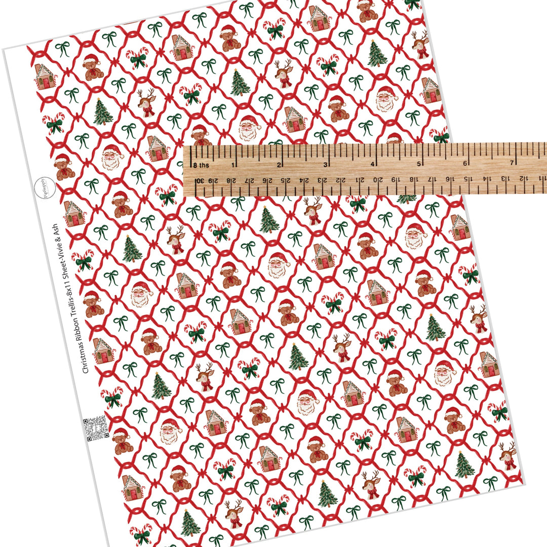 Christmas Ribbon Trellis Faux Leather Sheets