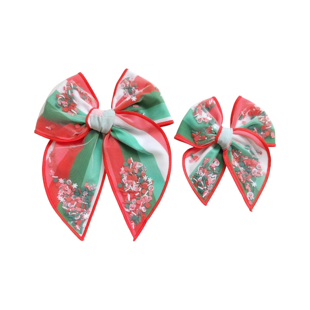 Christmas Stripe SAILOR Shaker Hair Bow w/ Clip