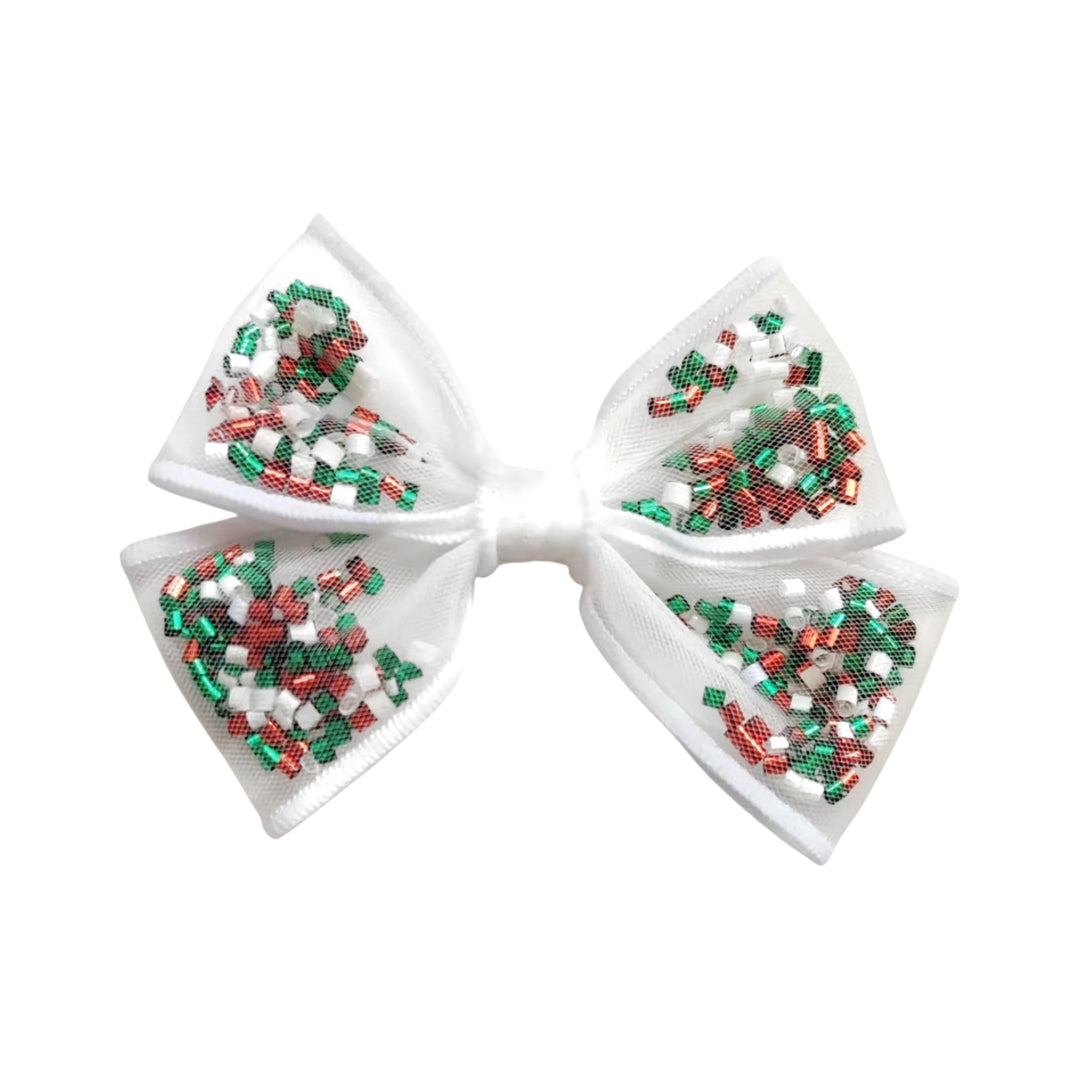 Christmas Tinsel Pinwheel Hair Bow w/ Clip