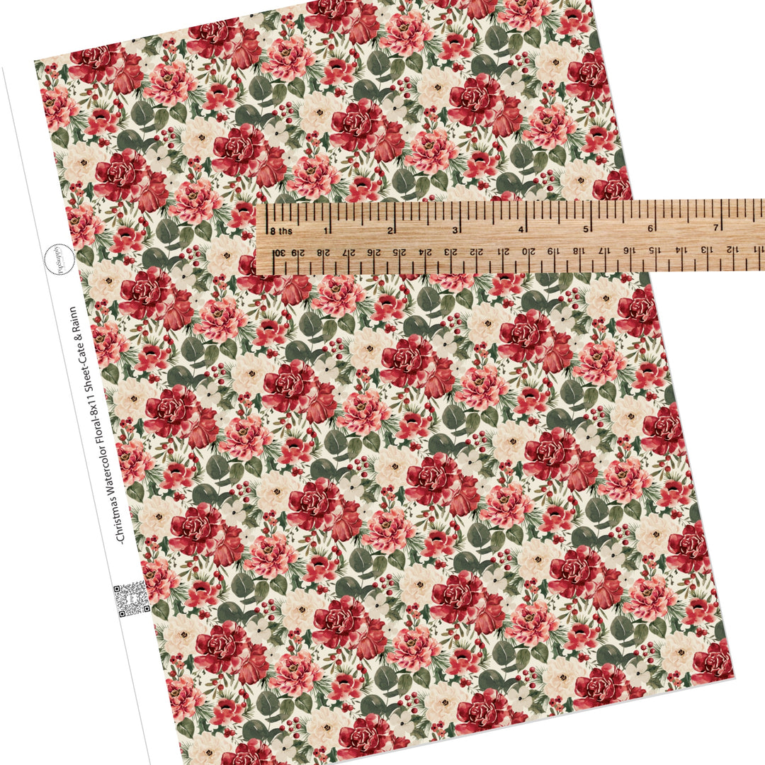 Christmas Watercolor Floral Faux Leather Sheets