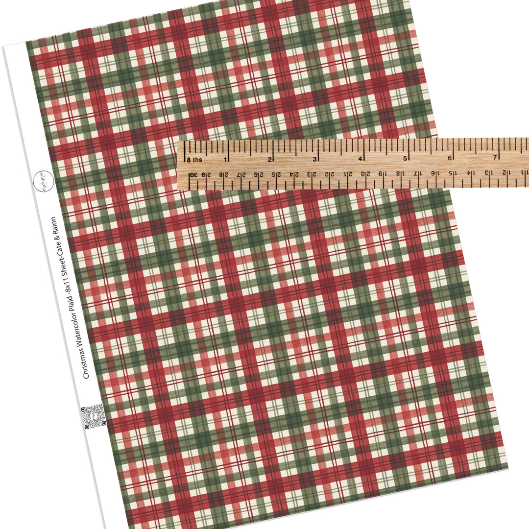 Christmas Watercolor Plaid Faux Leather Sheets