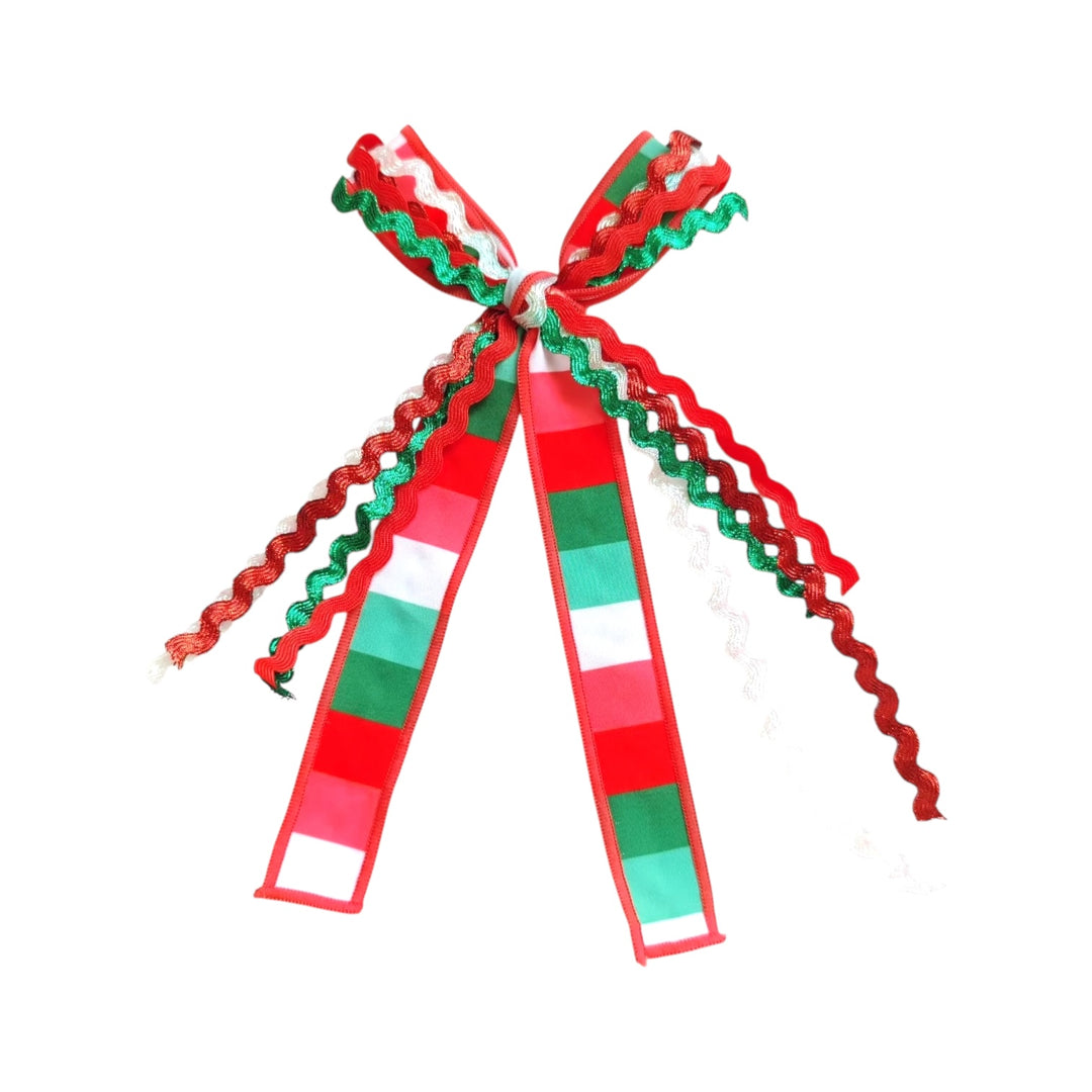 Christmas Stripe Ribbon Hair Tied Bow w/ Clip
